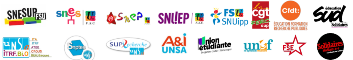 logos organisations syndicales sud education fsu snep snes solidaires snuep snuipp unsa cfdt cgt unef fse union étudiante